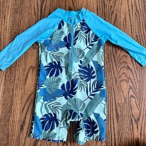 Long sleeve UV suit zip top blue green boys sun protection swim suit rashguard